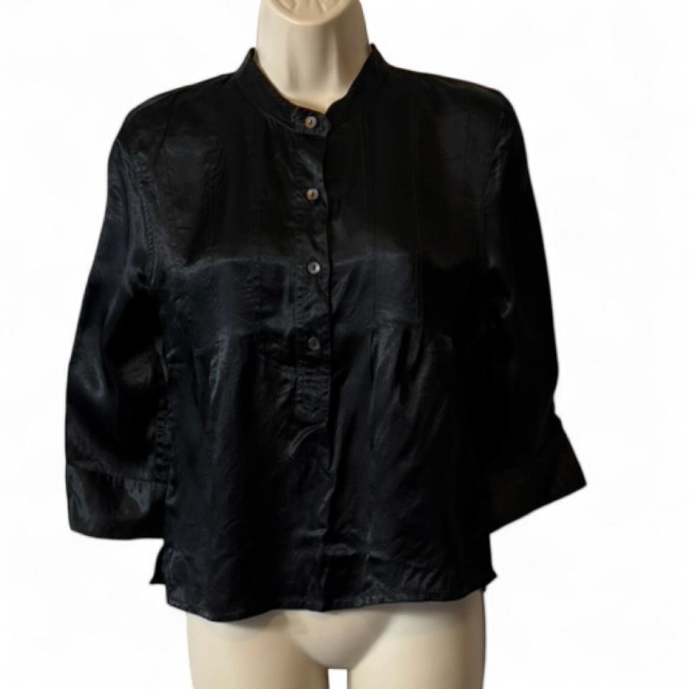 Y2K Gap Satin Mandarin Collar Black Blouse, Women's Size S